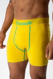 Yellow boxer briefs with Chromatic' branding on the waistband