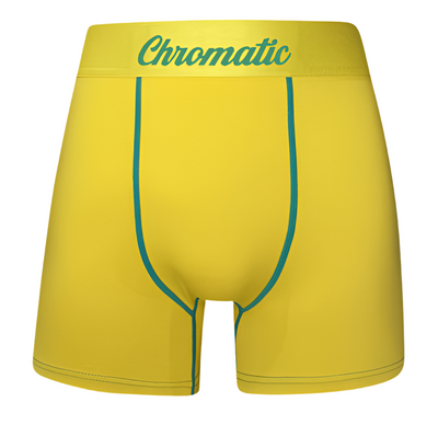 Men's Chromaldinho yellow boxer shorts, premium cotton-spandex fabric, vibrant color, comfortable and stretchy, ideal for everyday wear, high-quality men's underwear.