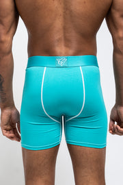 Turquoise boxers worn by a model back image