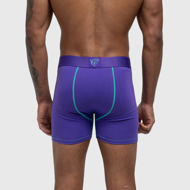 Purple boxer briefs on a plain background