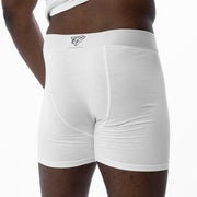 White and black Chromatic boxers with prism logo on waistband